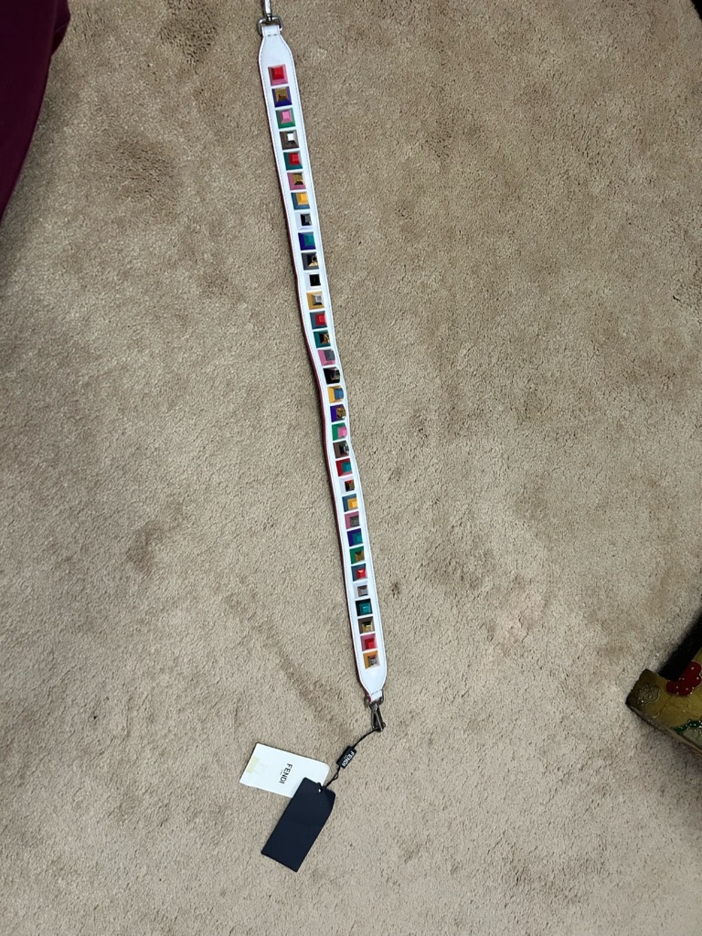 Fendi White Leather Strap with Multicolor Stud Accents